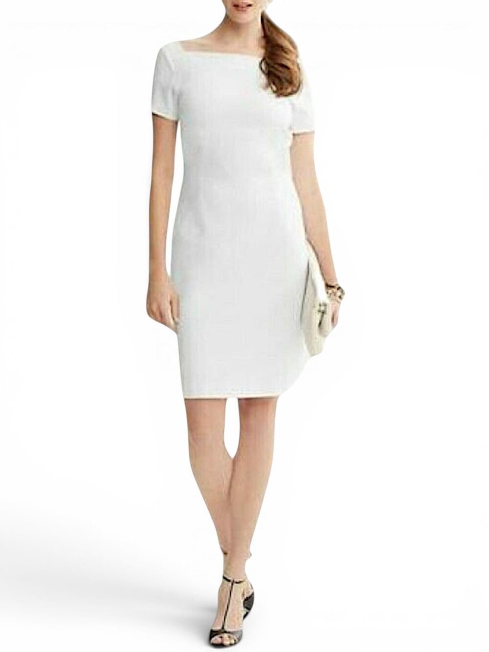 Banana Republic White Square Neck Stretch Ponte Knit Bodycon Dress NWT New 6